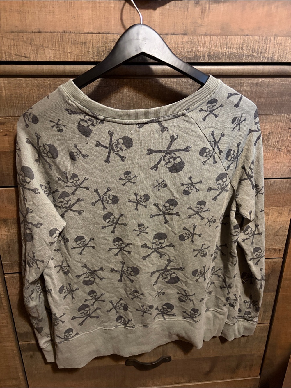 Grayson Threads Olive Green Sweatshirt with Gray Skull Pattern - Picture 4 of 5